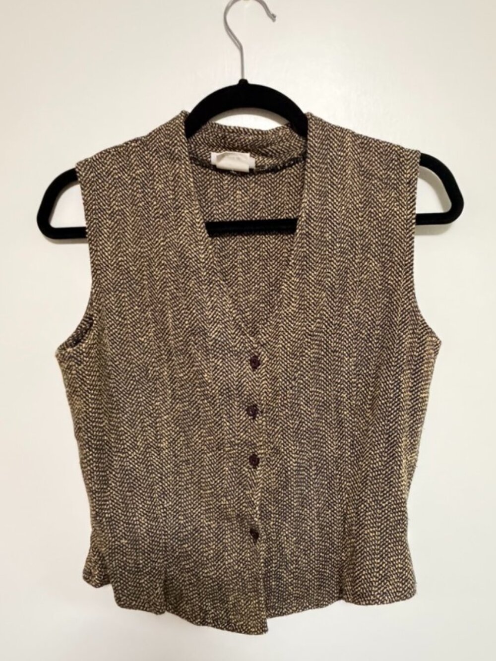 Vintage 90s Kweejibo by Cindy Cho Herringbone Tweed Vest Size L Made in USA